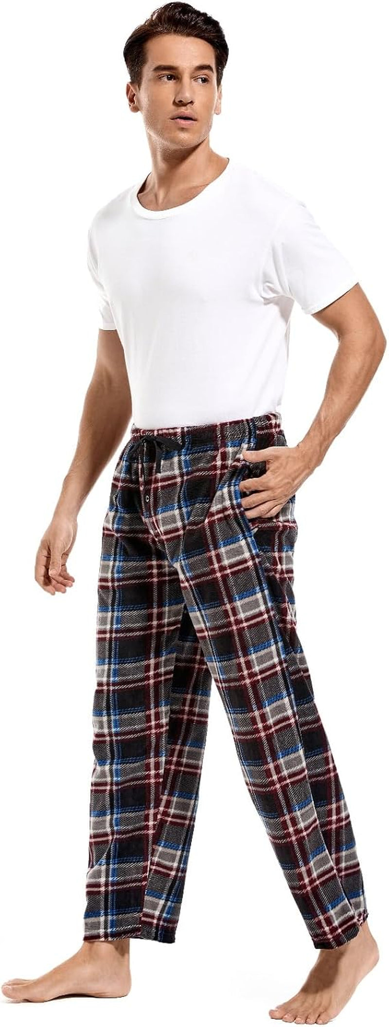 Cozy Men's Fleece Lounge Pants - Plaid Pajama Bottoms with Pockets (1Pack or 3Pack)