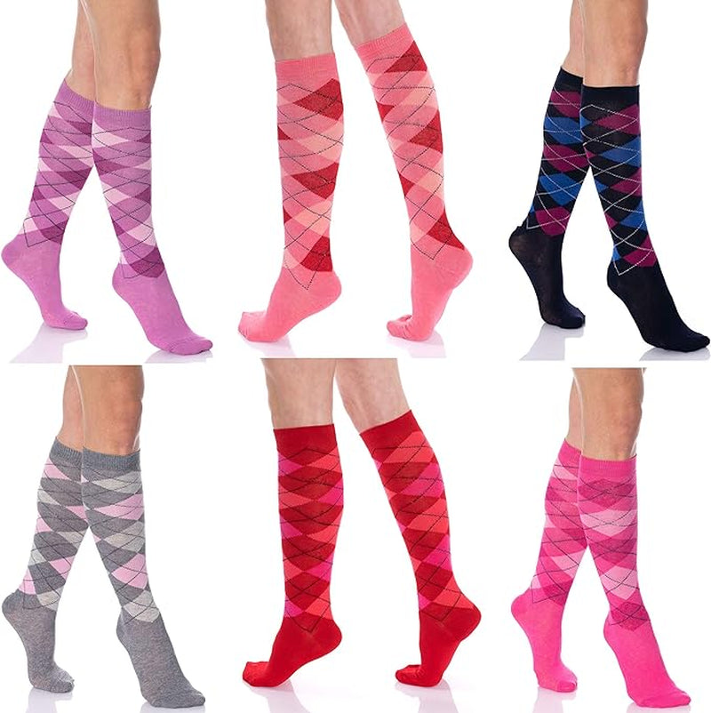 6 Pairs Women'S Colorful Knee High Socks – Soft & Durable Combed Cotton (Size 9-11)