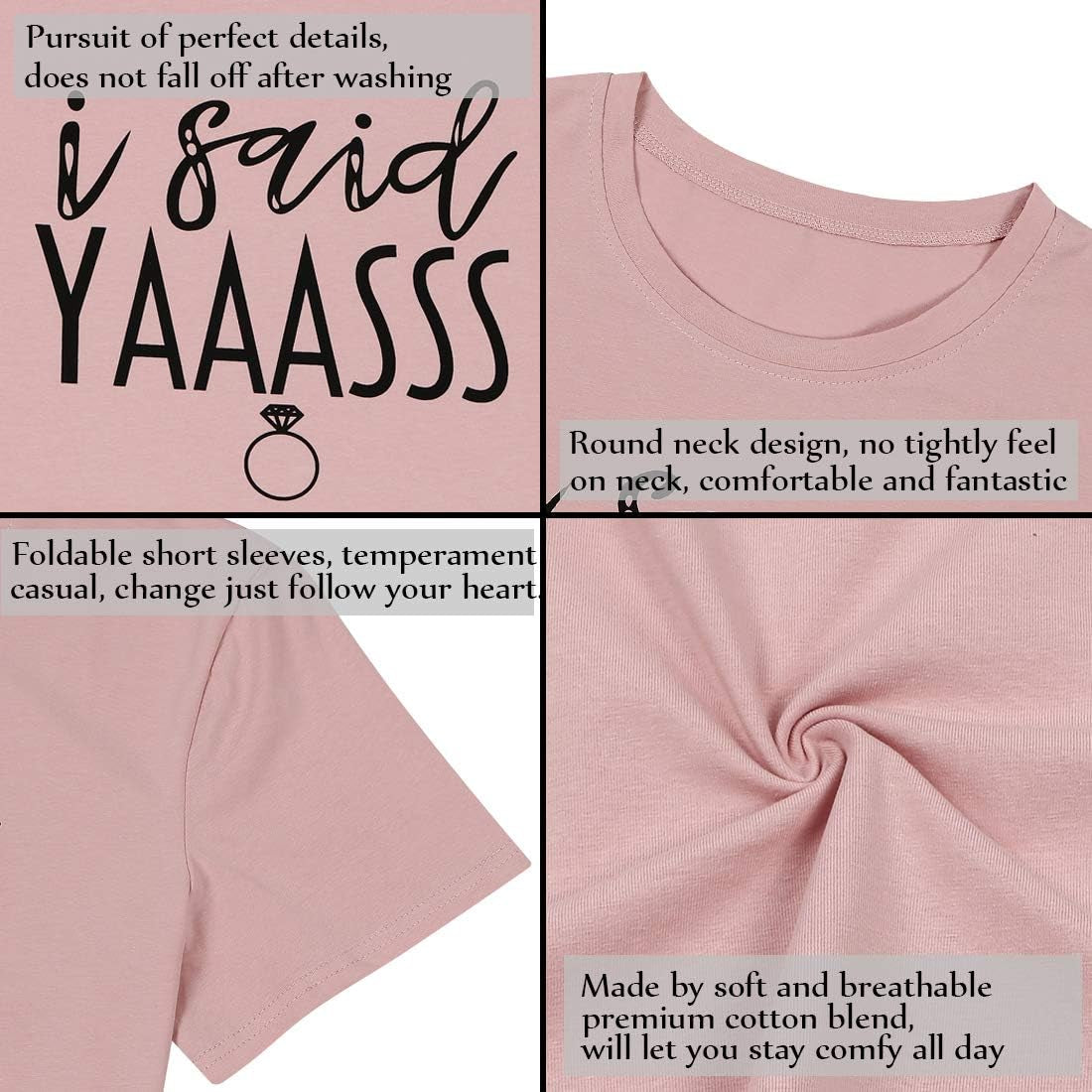 Yaass Queen Bride T-Shirt - Diamond Ring Design for Bachelorette, Wedding & Honeymoon - Pink Tee, Size M