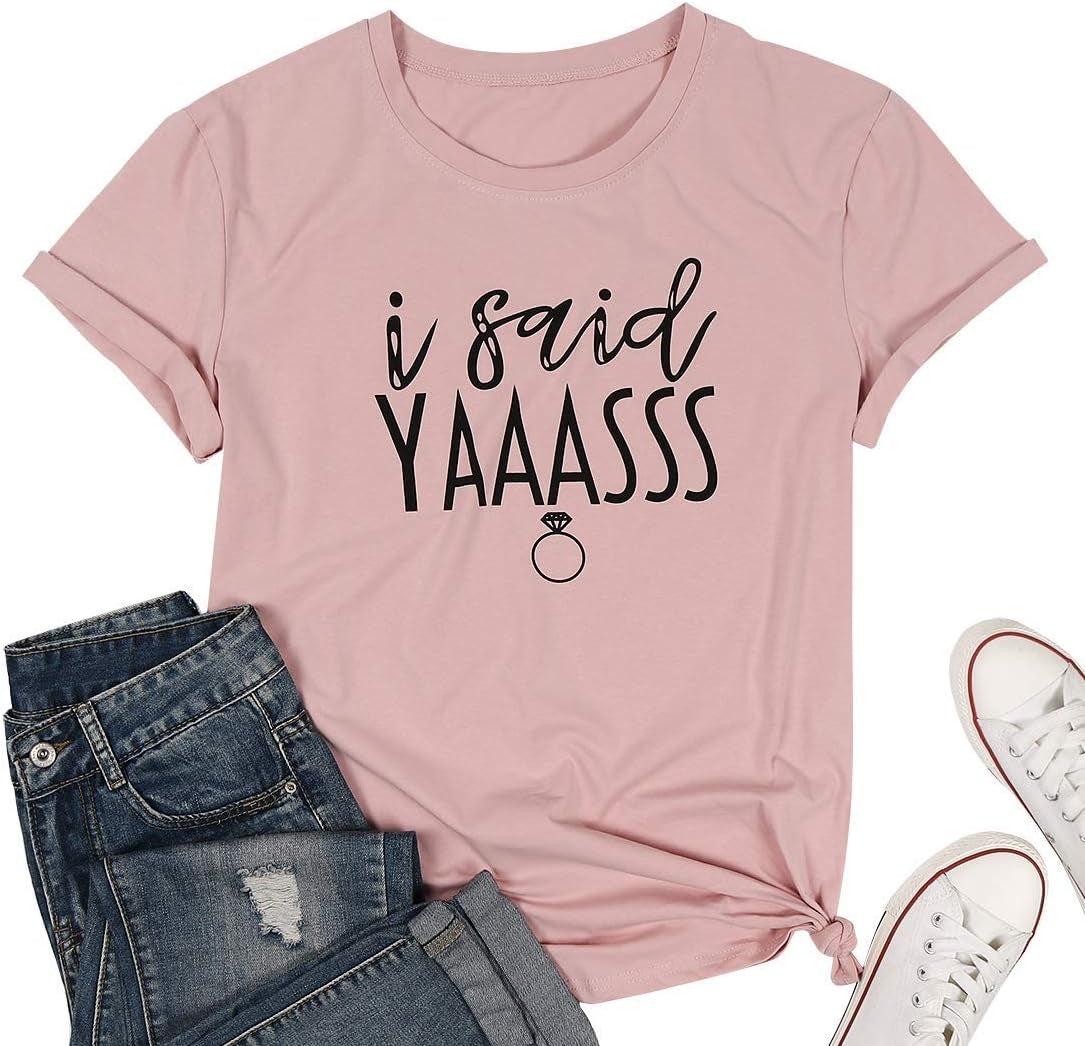 Yaass Queen Bride T-Shirt - Diamond Ring Design for Bachelorette, Wedding & Honeymoon - Pink Tee, Size M