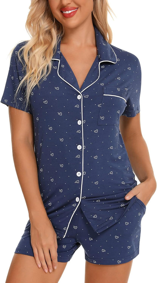 Cozy Comfort:  Women's Short Sleeve Pajama Set - Soft Button-Down Sleepwear with Shorts (S-XXL)