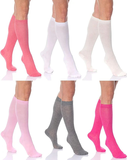 6 Pairs Women'S Colorful Knee High Socks – Soft & Durable Combed Cotton (Size 9-11)