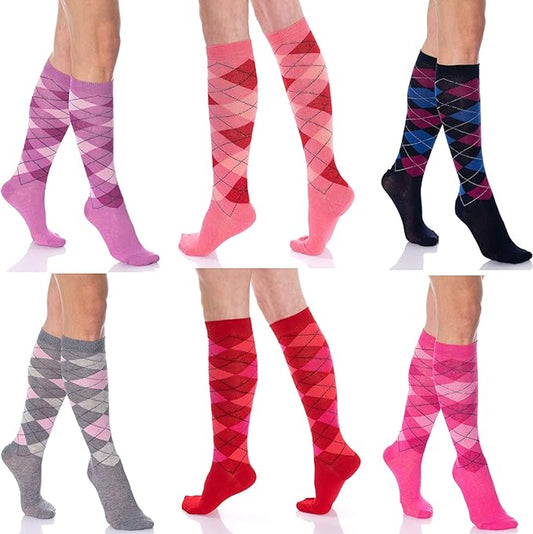 6 Pairs Women'S Colorful Knee High Socks – Soft & Durable Combed Cotton (Size 9-11)