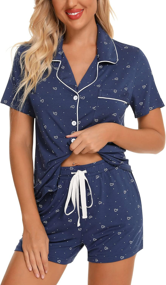 Cozy Comfort:  Women's Short Sleeve Pajama Set - Soft Button-Down Sleepwear with Shorts (S-XXL)